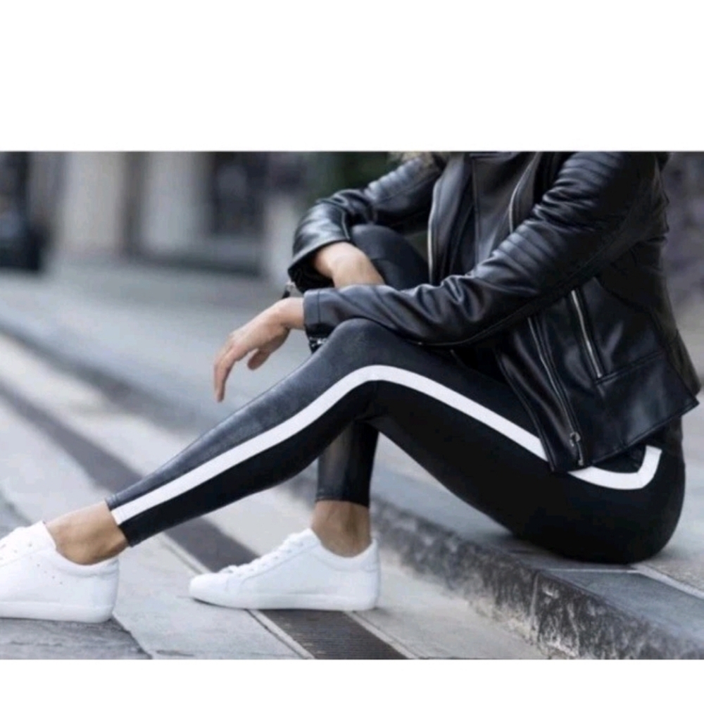 SPANX Faux Leather White Stripe Legging